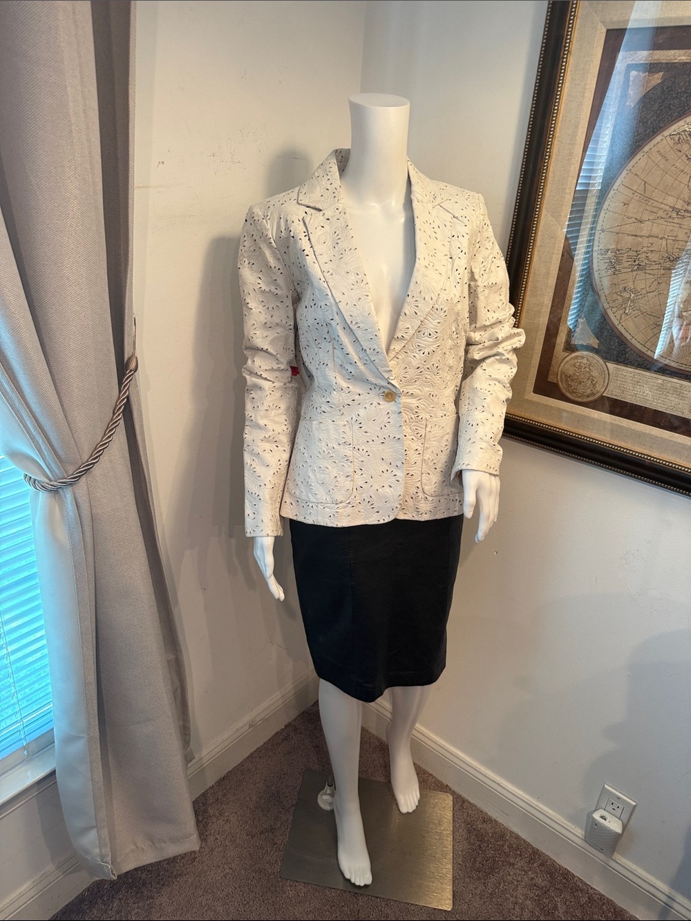 Siena Studio GENUINE WHITE LEATHER LASER CUT JACKET SIZE 8